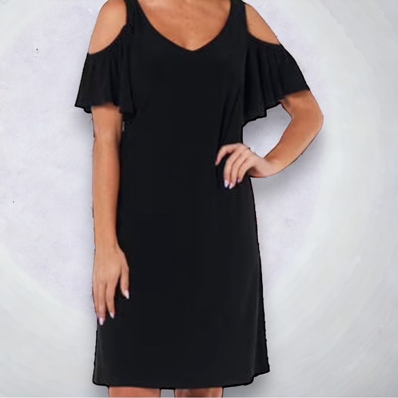 New MSK Cold Shoulder A-Line Little Black Dress Size MP Medium Petite - Picture 4 of 5